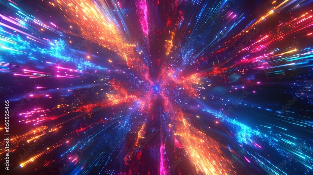 Naklejka premium Neon lights and abstract shapes symbolizing Black Friday excitement