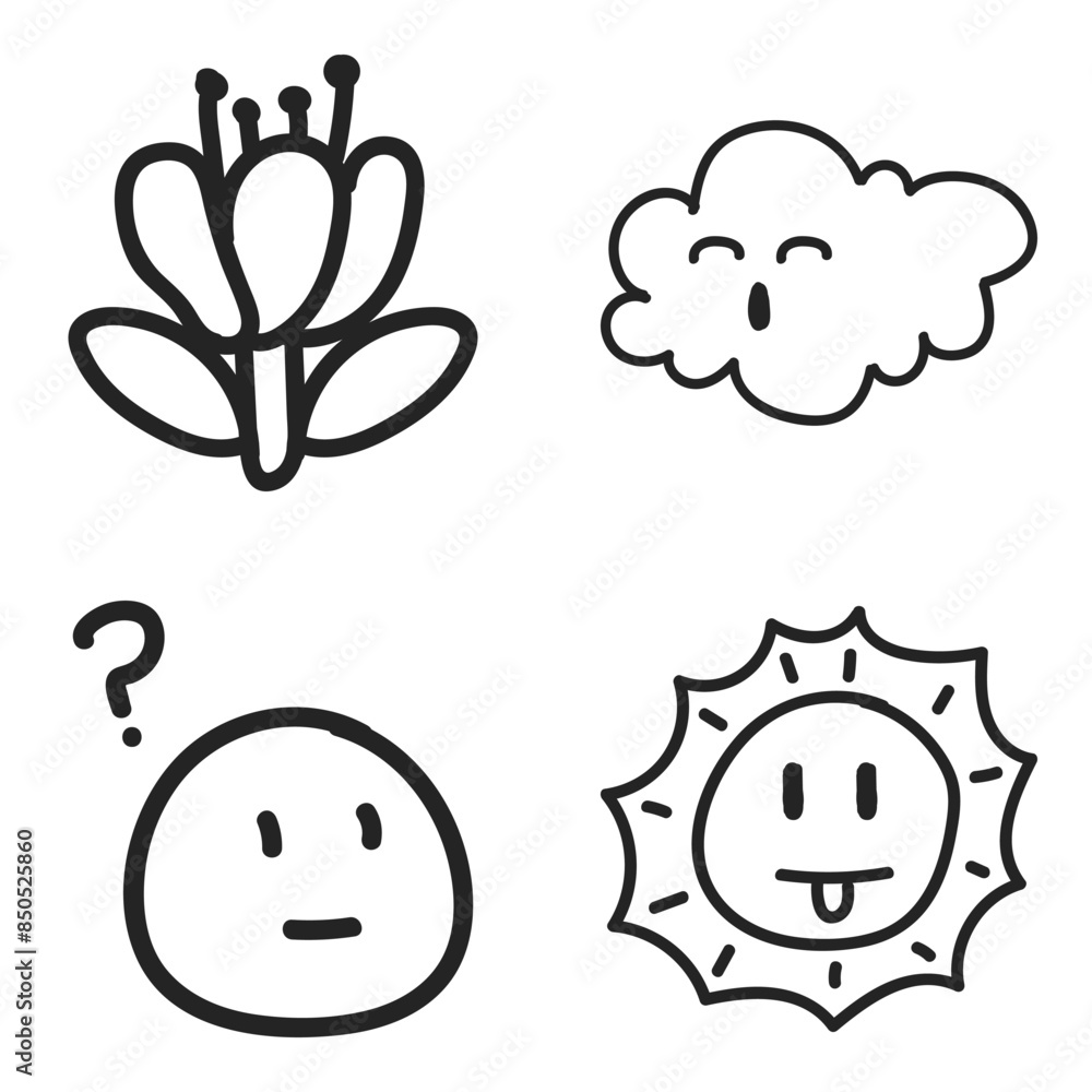 Cute black and white doodle art vector. Black and white line art illustration. Simple minimalist design Cute black and white doodle art vector. Black and white line art illustration. Simple minimalist design