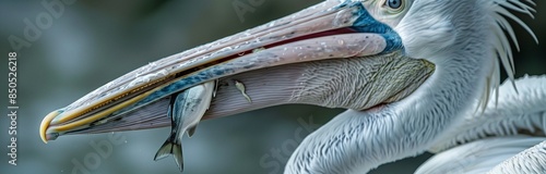 close up of a pelican beak with fish