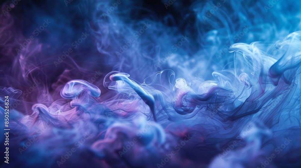 Fototapeta premium Blue and purple smoke and mist swirling capturing shopping anticipation