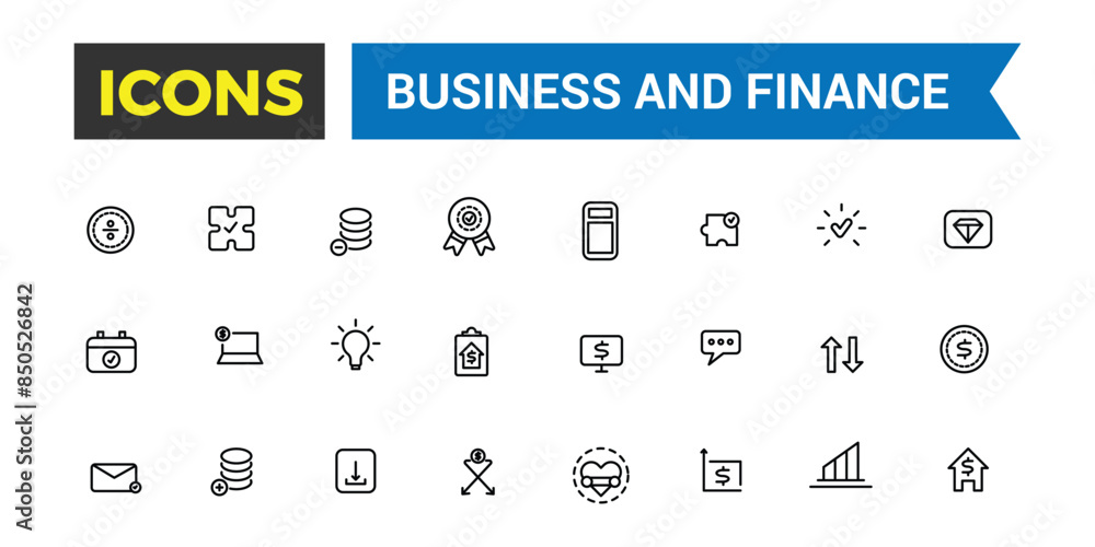 Business and finance icon set. Outline icons pack. Editable vector icon and illustration. Business and finance icon set. Outline icons pack. Editable vector icon and illustration.
