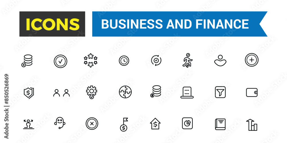 Business and finance icon set. Outline icons pack. Editable vector icon and illustration. Business and finance icon set. Outline icons pack. Editable vector icon and illustration.