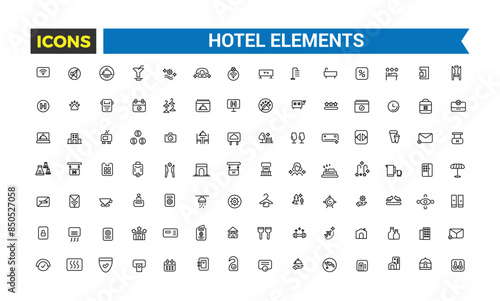 Hotel elements icon set. outline icons pack. Editable vector icon and illustration.
