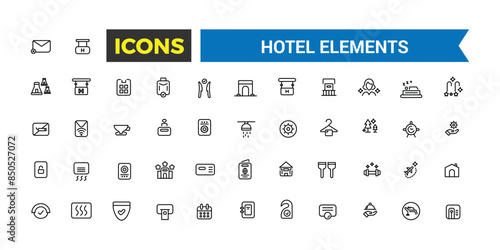 Hotel elements icon set. outline icons pack. Editable vector icon and illustration.