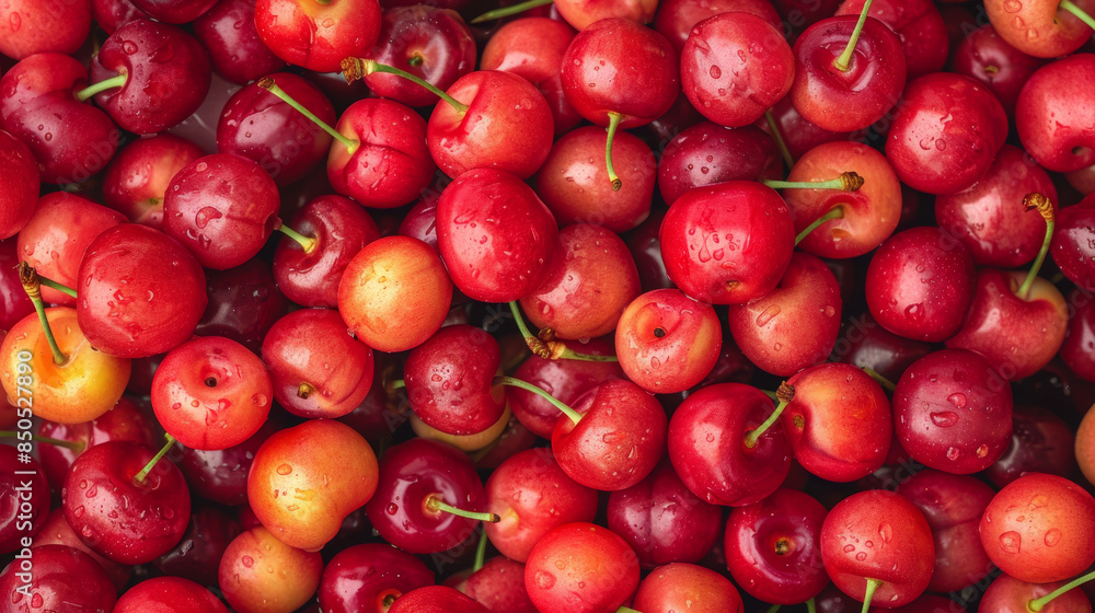 Top view of a fresh assortment of cherries Top view of a fresh assortment of cherries