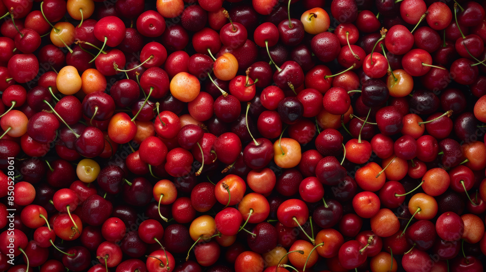 Top view of a fresh assortment of cherries