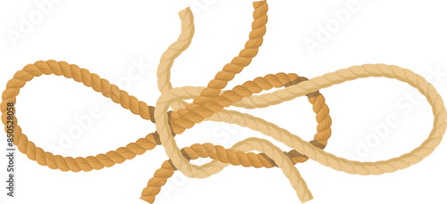 Complex knot beige rope tangled confusion problem challenge graphic design isolated white background. Rope knot beige cords complexity abstract puzzle strategy