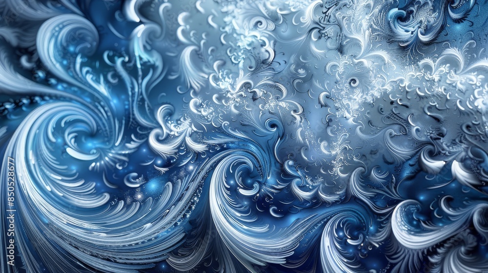 Blue and silver swirling patterns capturing magic of snowy winter night Blue and silver swirling patterns capturing magic of snowy winter night