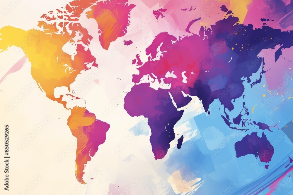 Naklejka premium Colorful Watercolor World Map Illustration