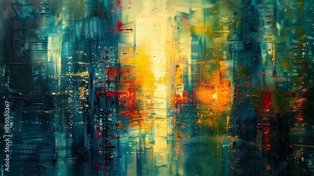 Fototapeta premium Glass and metal reflecting skyscrapers city lights endless possibilities