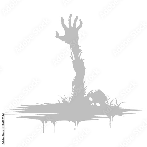 Emerging Zombie: Undead Hand Silhouette on White.