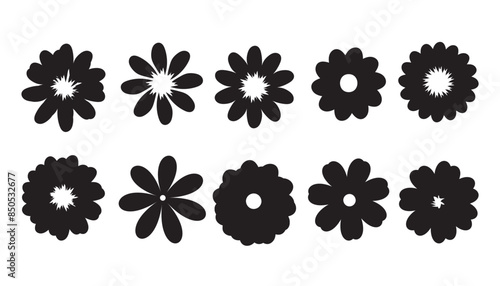 Silhouettes Flower icon set , Abstract botanical flower icon.vector botany  floral design.