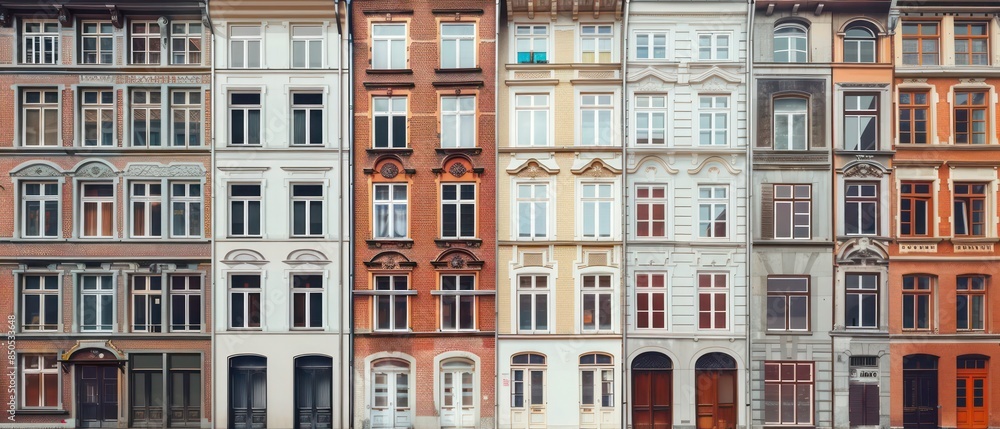 A charming European building facade featuring ornate windows and a balcony, blending traditional design with the allure of an old-world city atmosphere A charming European building facade featuring ornate windows and a balcony, blending traditional design with the allure of an old-world city atmosphere