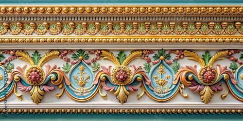 Flamboyant decorations along a vertical cornice border , cornice, bordo, confine, grafica, verticale, decorazioni photo