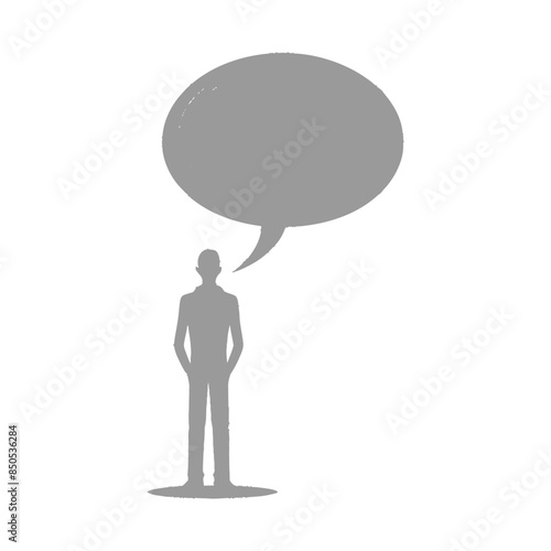 Gray Silhouette: Business Man with Speech Bubble, Communication Concept.