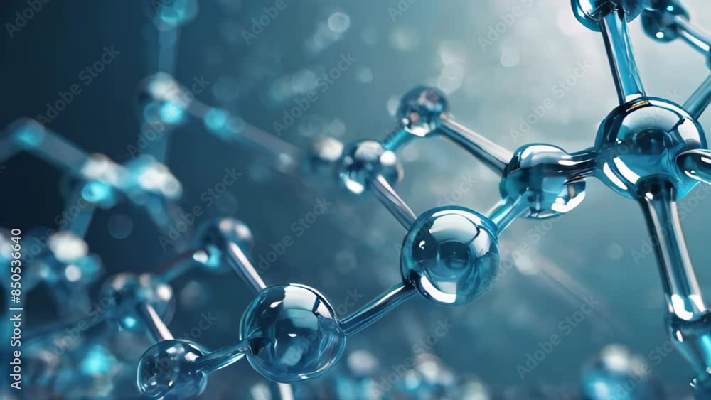 molecular structure with transparent blue atoms connected by thin rods, set against a gradient blue background. The intricate network of molecules is highlighted by soft lighting molecular structure with transparent blue atoms connected by thin rods, set against a gradient blue background. The intricate network of molecules is highlighted by soft lighting