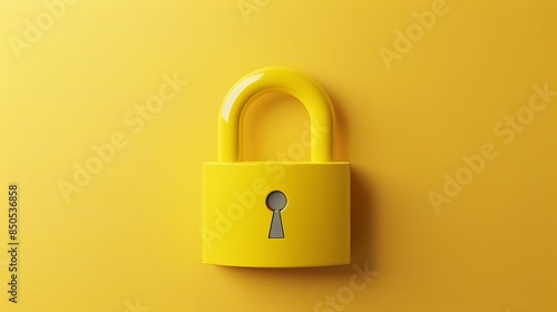 Yellow padlock icon with keyhole and shackle, 3d realistic design