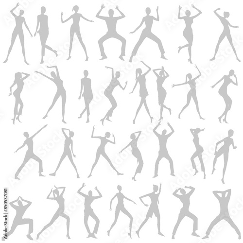 Silhouette Collection: Diverse Poses of Dancing, Stretching, and Active Women & Men on White