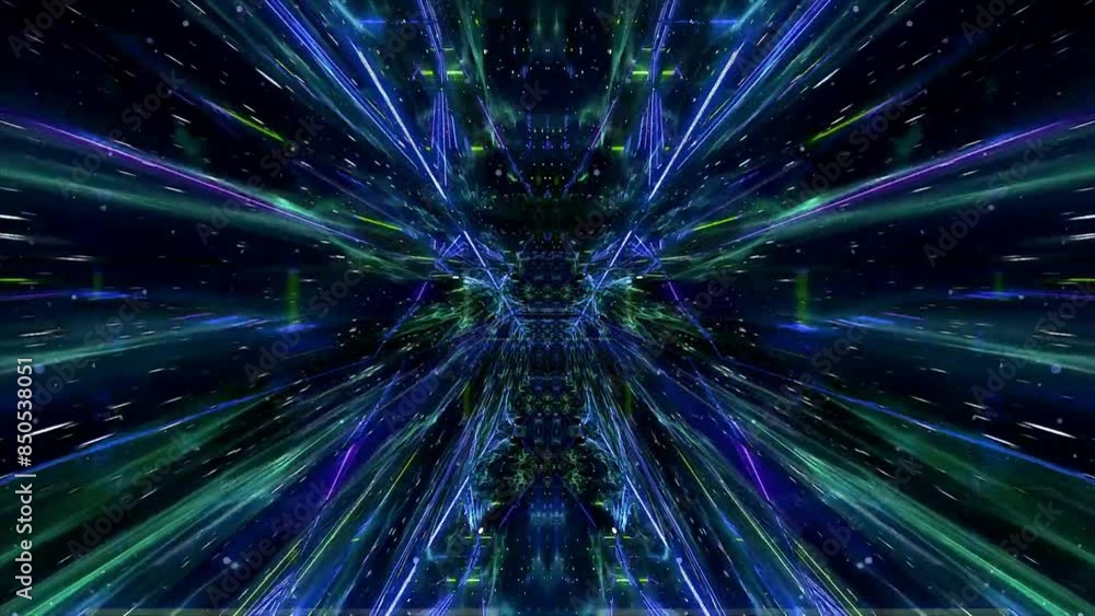 3d Rendering Abstract colorful futuristic background bright neon color. Digital future, fantasy. Geometric design, Mosaic kaleidoscope, geometric Pattern. Light effects. Symmetry and reflection
