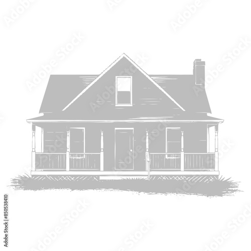 Minimalist Farmhouse: Gray Scale Architectural Drawing, Porch View.