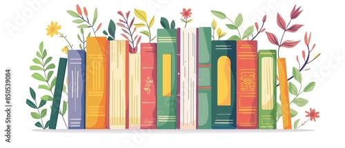 A illustration of organized row of books in a school library, offering a wealth of information and imagination. Encourages academic pursuits and intellectual growth