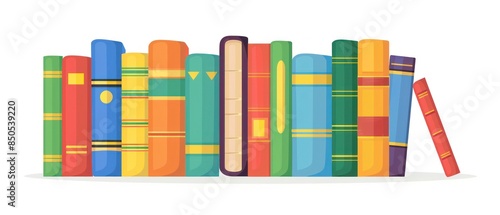 A illustration of organized row of books in a school library, offering a wealth of information and imagination. Encourages academic pursuits and intellectual growth