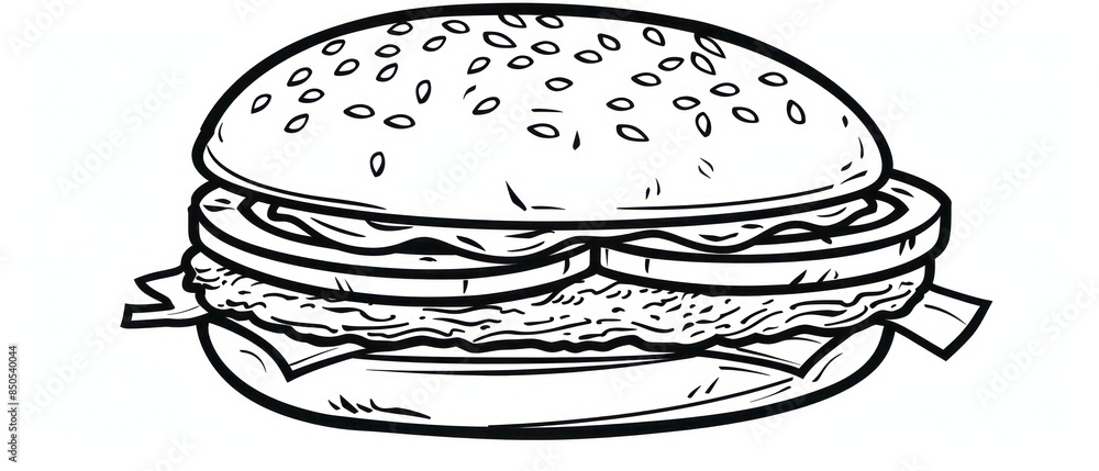 clean cheeseburger illustration with thin, clear lines on a white background. Ideal for kids' coloring activities and art projects clean cheeseburger illustration with thin, clear lines on a white background. Ideal for kids' coloring activities and art projects