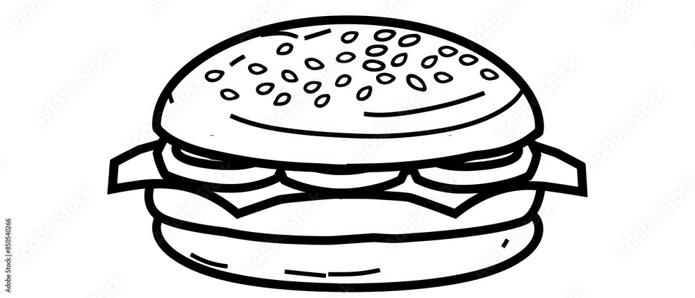 clean cheeseburger illustration with thin, clear lines on a white background. Ideal for kids' coloring activities and art projects clean cheeseburger illustration with thin, clear lines on a white background. Ideal for kids' coloring activities and art projects