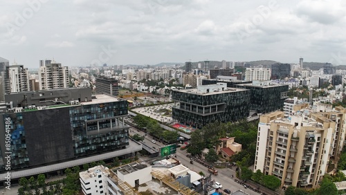 Indian city aerial view developed IT park city