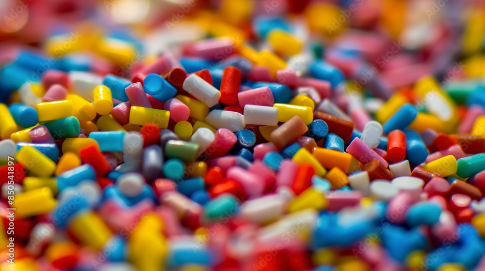 Macro shot of plastic pellets, small and round, colorful array, studio lighting. Macro shot of plastic pellets, small and round, colorful array, studio lighting.