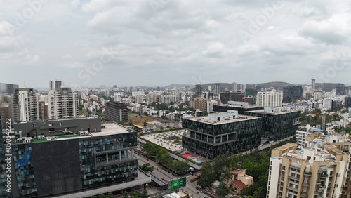Indian city aerial view developed IT park city