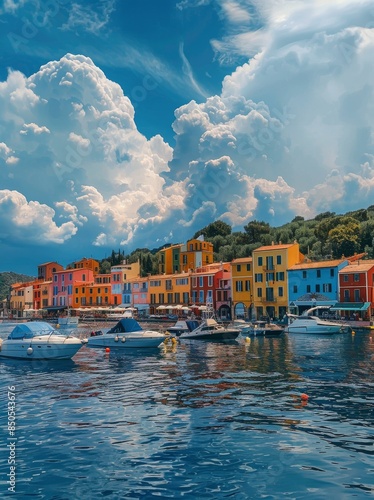 Colorful Italian Harbor With Boats on a Sunny Day