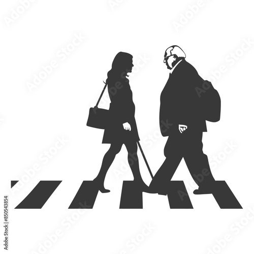 Crosswalk Silhouettes: Blind Woman, Older Man, Pedestrian Safety Graphic.