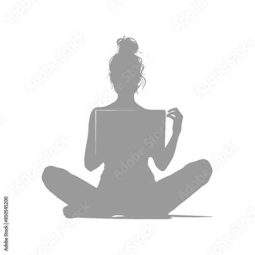 silhouette elderly woman playing on laptop while sitting cross legged