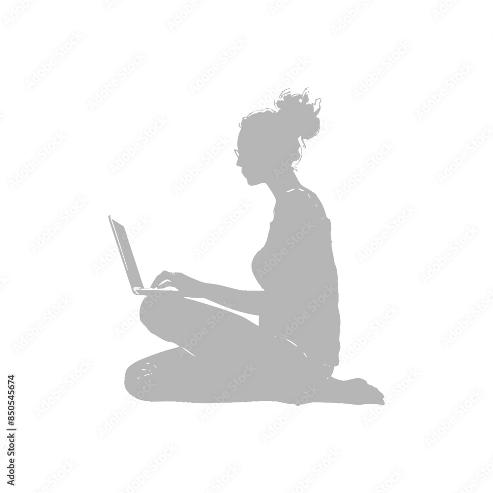 silhouette elderly woman playing on laptop while sitting cross legged silhouette elderly woman playing on laptop while sitting cross legged