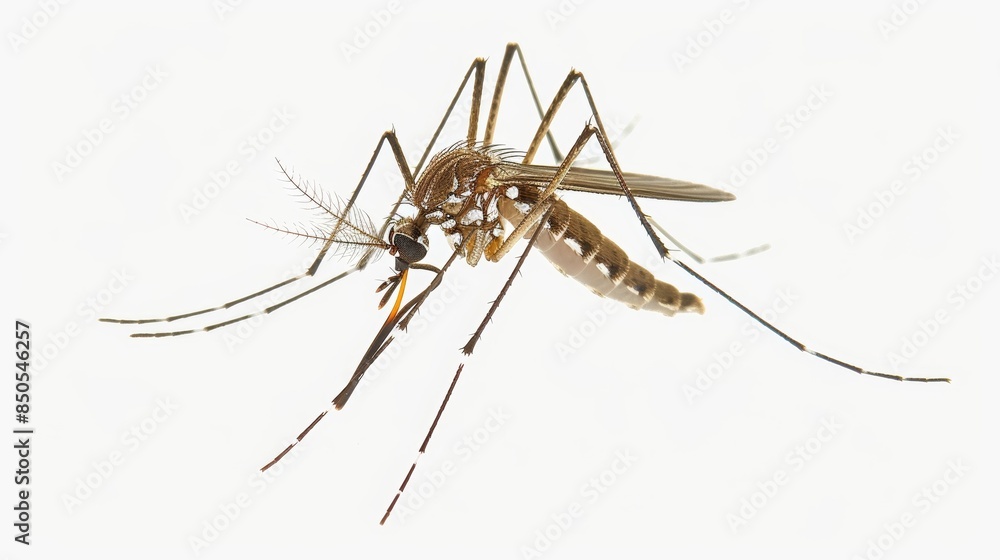 Mosquito perched on a white surface displaying its elongated legs and proboscis Mosquito perched on a white surface displaying its elongated legs and proboscis