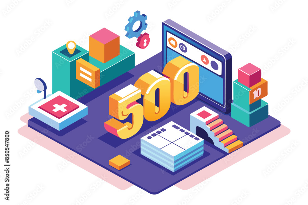 A 3D isometric illustration of a website error message with a 500 error code, 503 error service unavailable Customizable Isometric Illustration A 3D isometric illustration of a website error message with a 500 error code, 503 error service unavailable Customizable Isometric Illustration