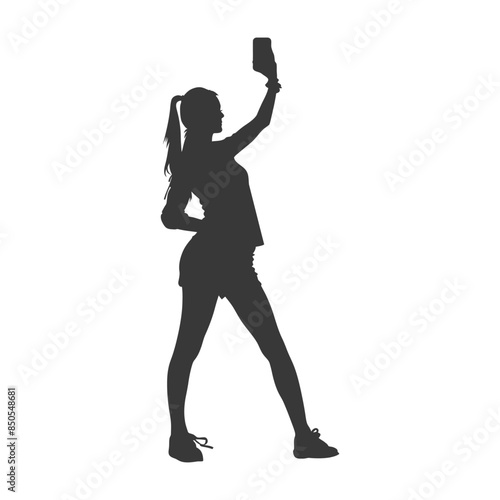Silhouette of a Woman Taking a Selfie with Phone.