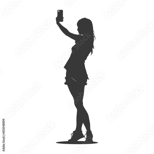 silhouette woman taking selfie photo on smartphone  with poses