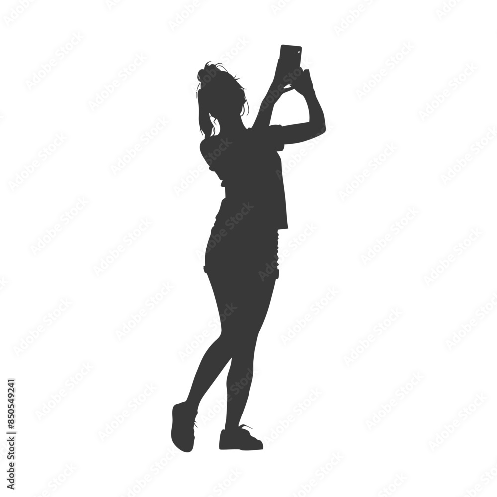 silhouette woman taking selfie photo on smartphone with poses silhouette woman taking selfie photo on smartphone with poses