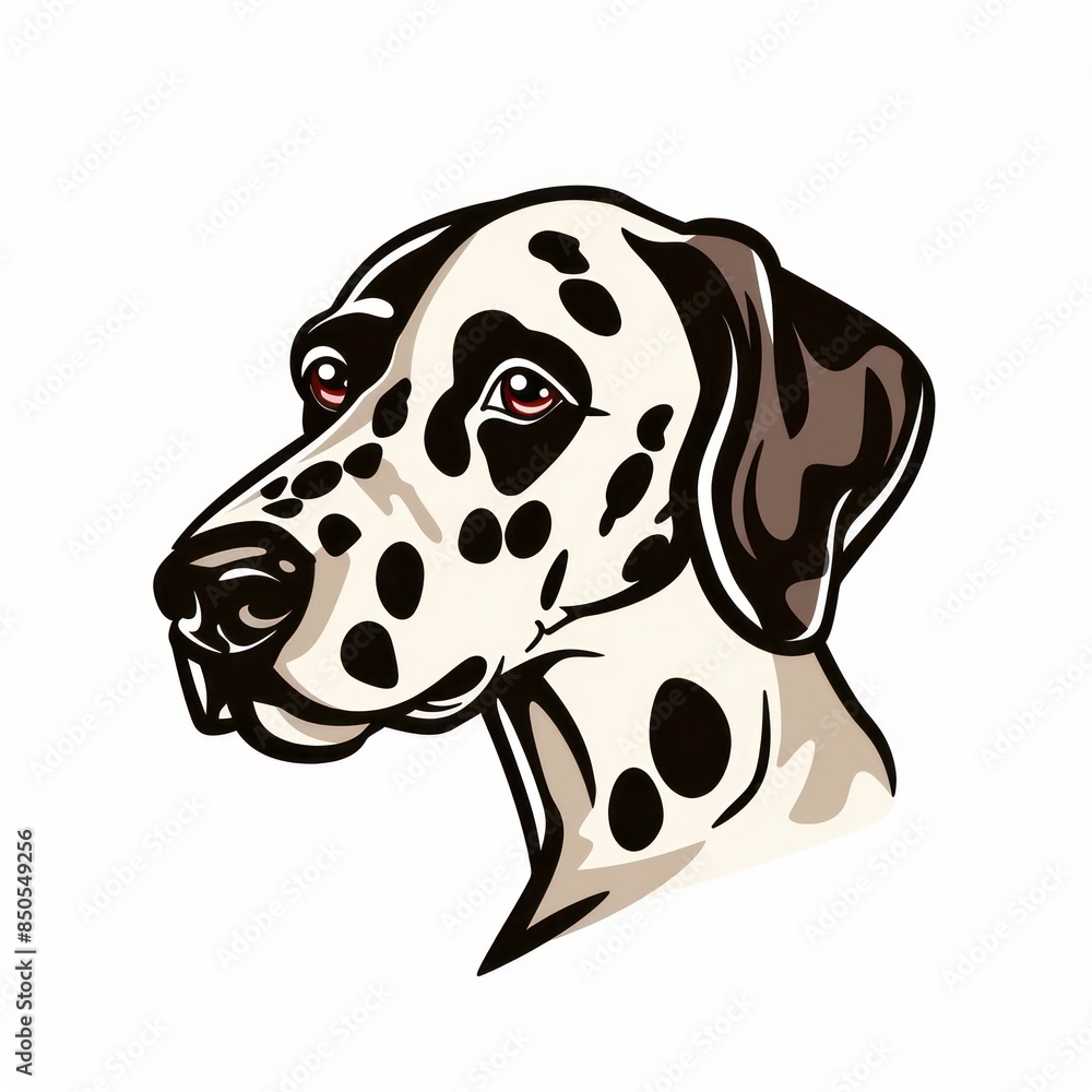 elegant Dalmatian head portrait, highlighting its unique black and white markings and alert expression, capturing the breed's charismatic personality elegant Dalmatian head portrait, highlighting its unique black and white markings and alert expression, capturing the breed's charismatic personality