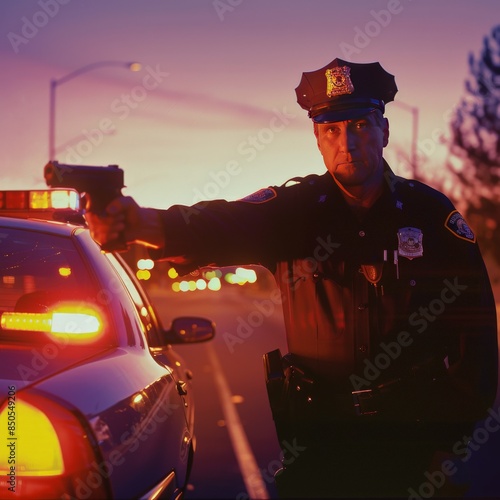 A police officer conducting a mock traffic stop as part of training. Job ID: 29123ff3-3697-4690-a928-ccec06362ce6 photo