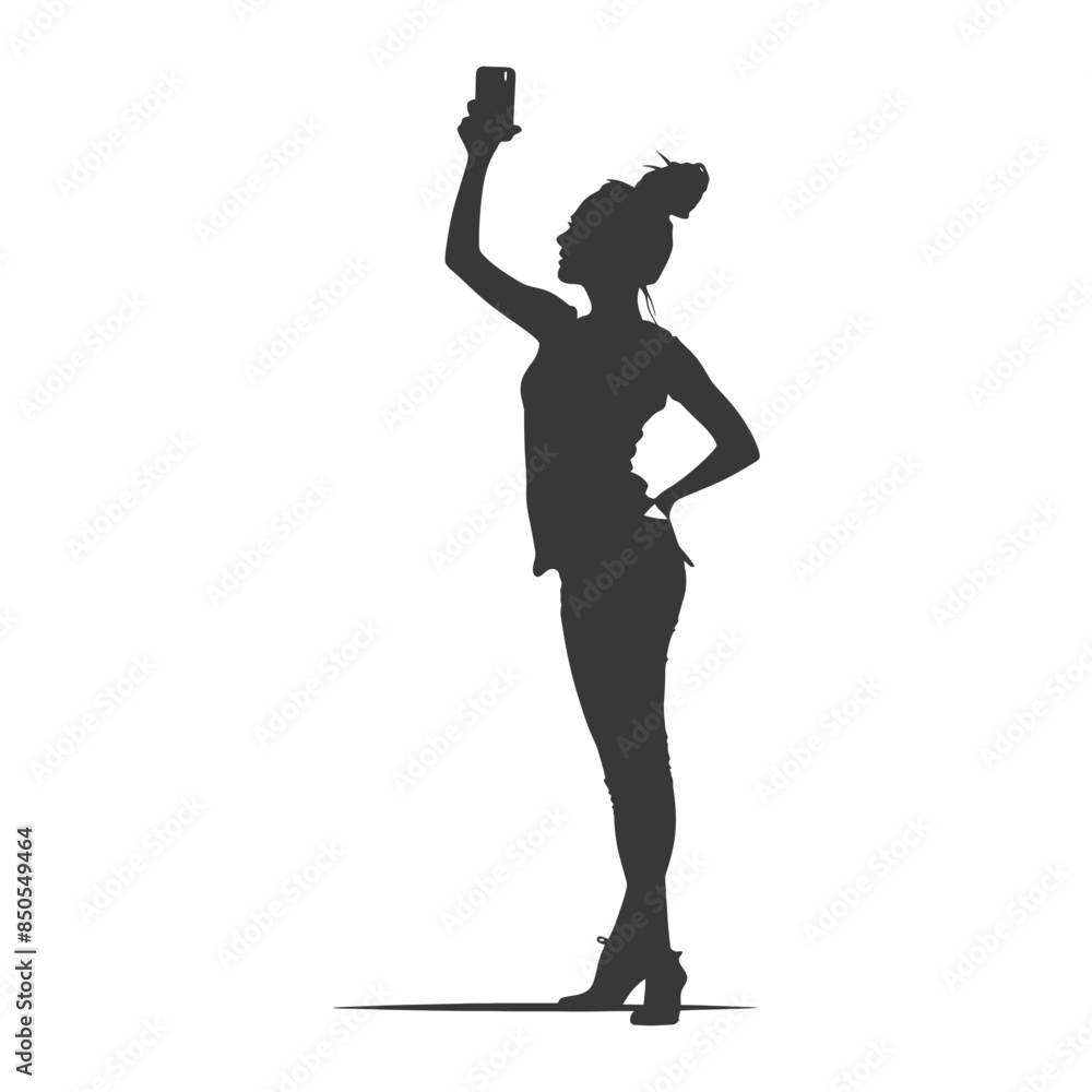 silhouette woman taking selfie photo on smartphone with poses silhouette woman taking selfie photo on smartphone with poses