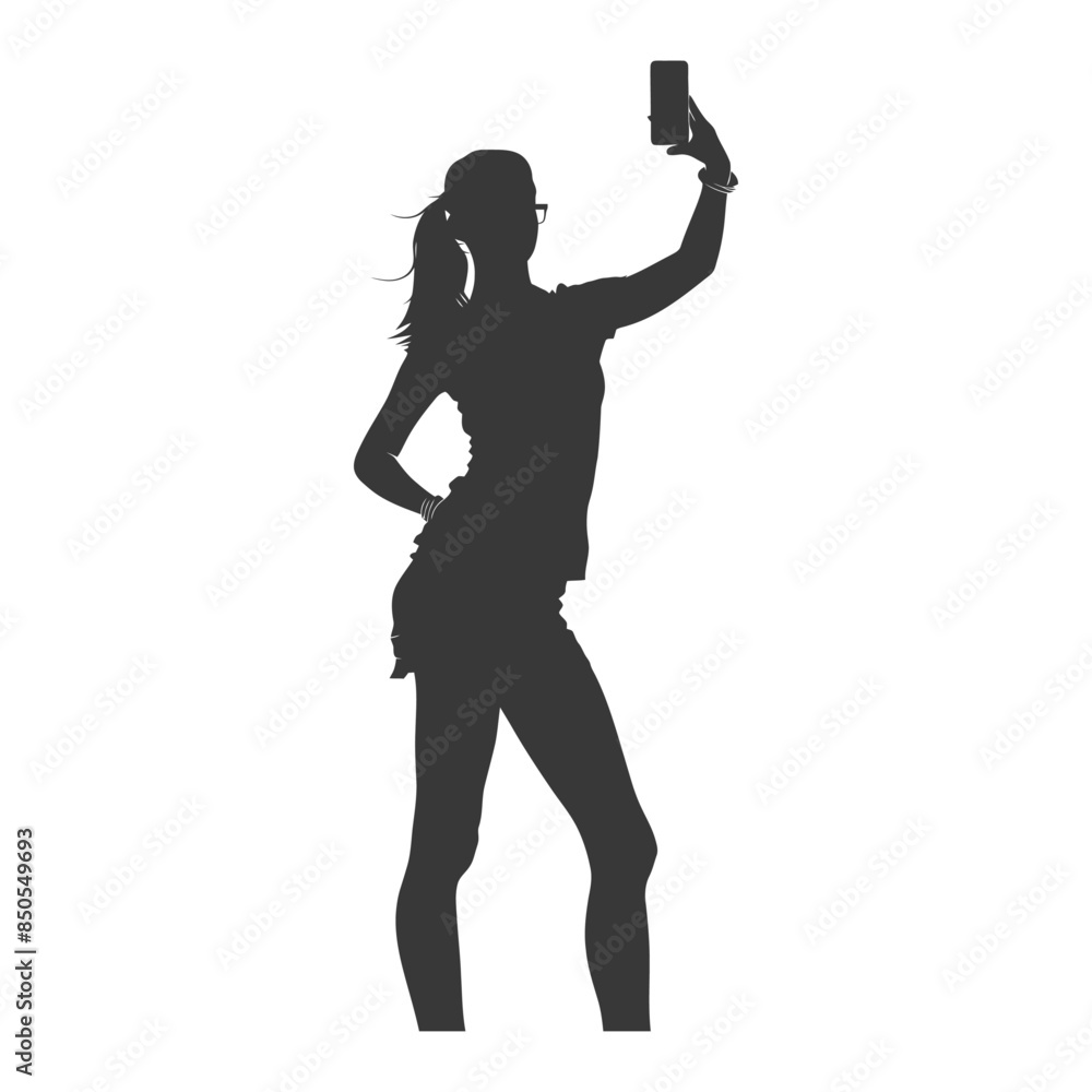 silhouette woman taking selfie photo on smartphone with poses silhouette woman taking selfie photo on smartphone with poses
