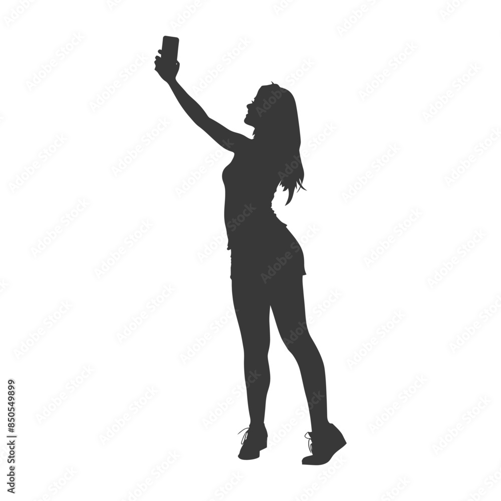 silhouette woman taking selfie photo on smartphone with poses silhouette woman taking selfie photo on smartphone with poses