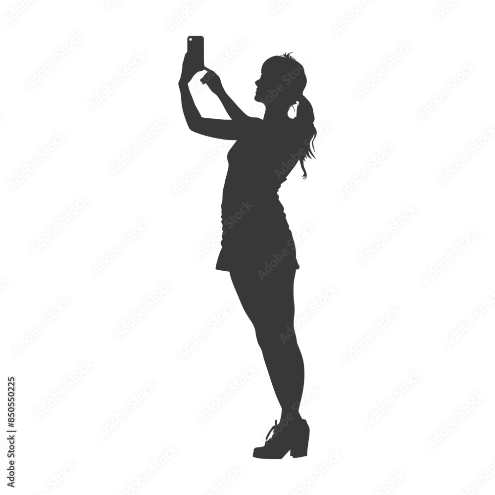 silhouette woman taking selfie photo on smartphone with poses silhouette woman taking selfie photo on smartphone with poses