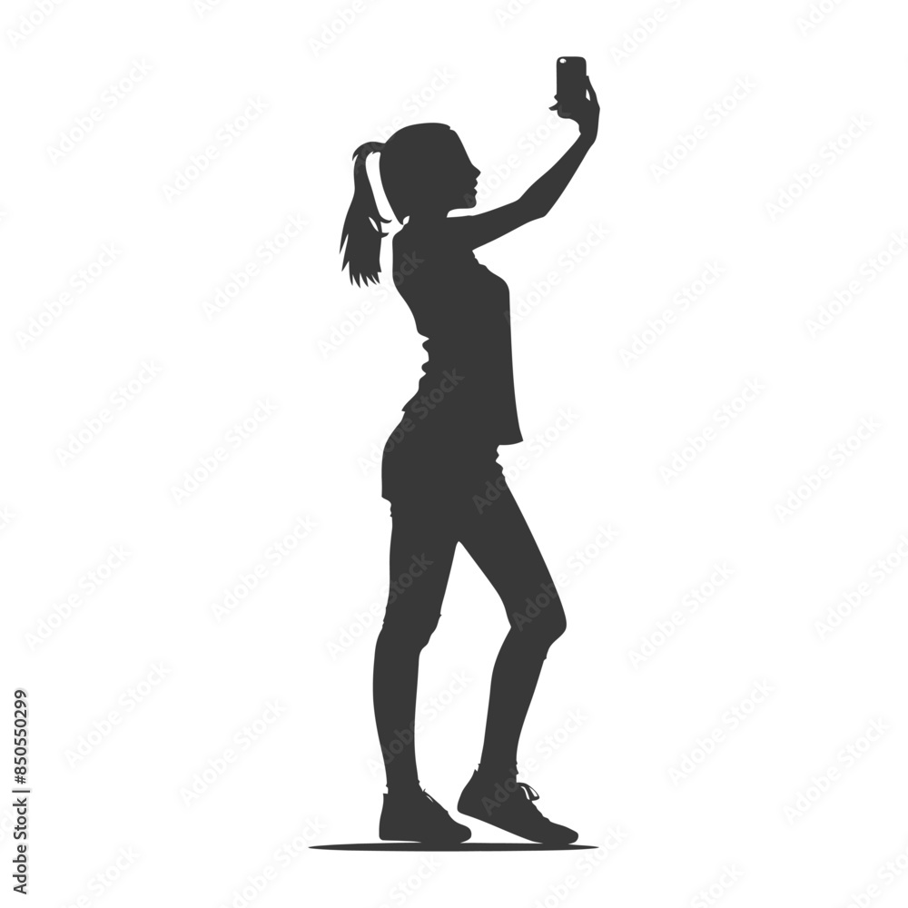 silhouette woman taking selfie photo on smartphone with poses silhouette woman taking selfie photo on smartphone with poses