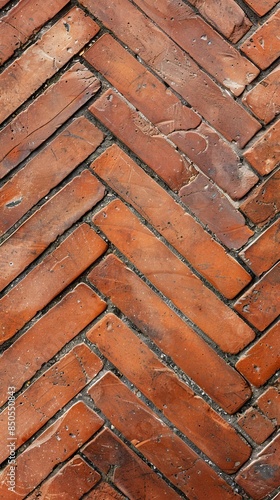 Close-Up of a Brick Pavement in a Herringbone Texture Pattern Background