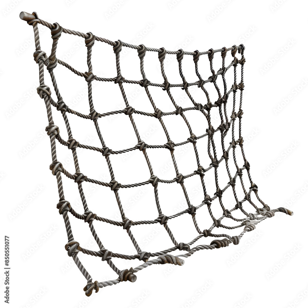 A sturdy rope net with a grid pattern used for climbing, outdoor activities, or decoration. A sturdy rope net with a grid pattern used for climbing, outdoor activities, or decoration.