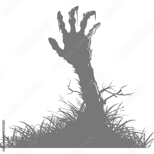 Zombie Hand Rising: Grayscale Undead Arm Emerging from Grave.
